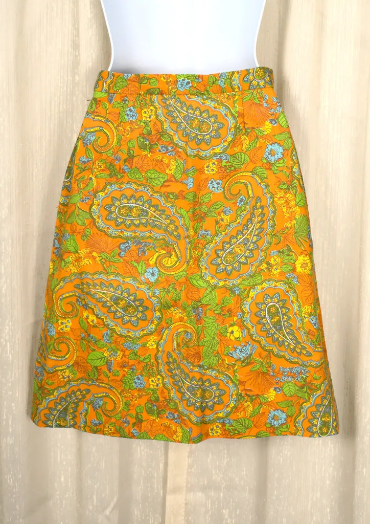 1960s Vintage Neon Orange Paisley Skirt