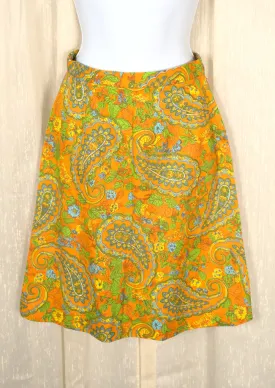 1960s Vintage Neon Orange Paisley Skirt