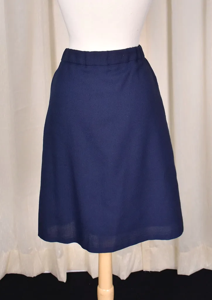 1970s Vintage Blue Pocket Button Skirt