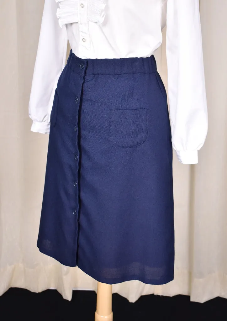 1970s Vintage Blue Pocket Button Skirt