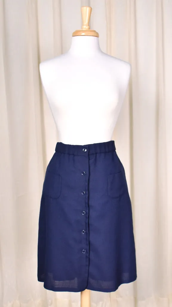 1970s Vintage Blue Pocket Button Skirt