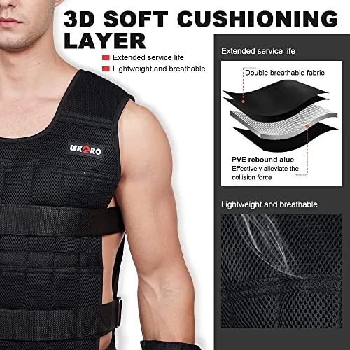 Adjustable Weighted Vest 44LB Workout Weight Vest Training Fitness Weighted Jacket for Men Women (Included 96 Steel Plates Weights)