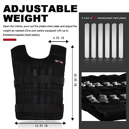 Adjustable Weighted Vest 44LB Workout Weight Vest Training Fitness Weighted Jacket for Men Women (Included 96 Steel Plates Weights)