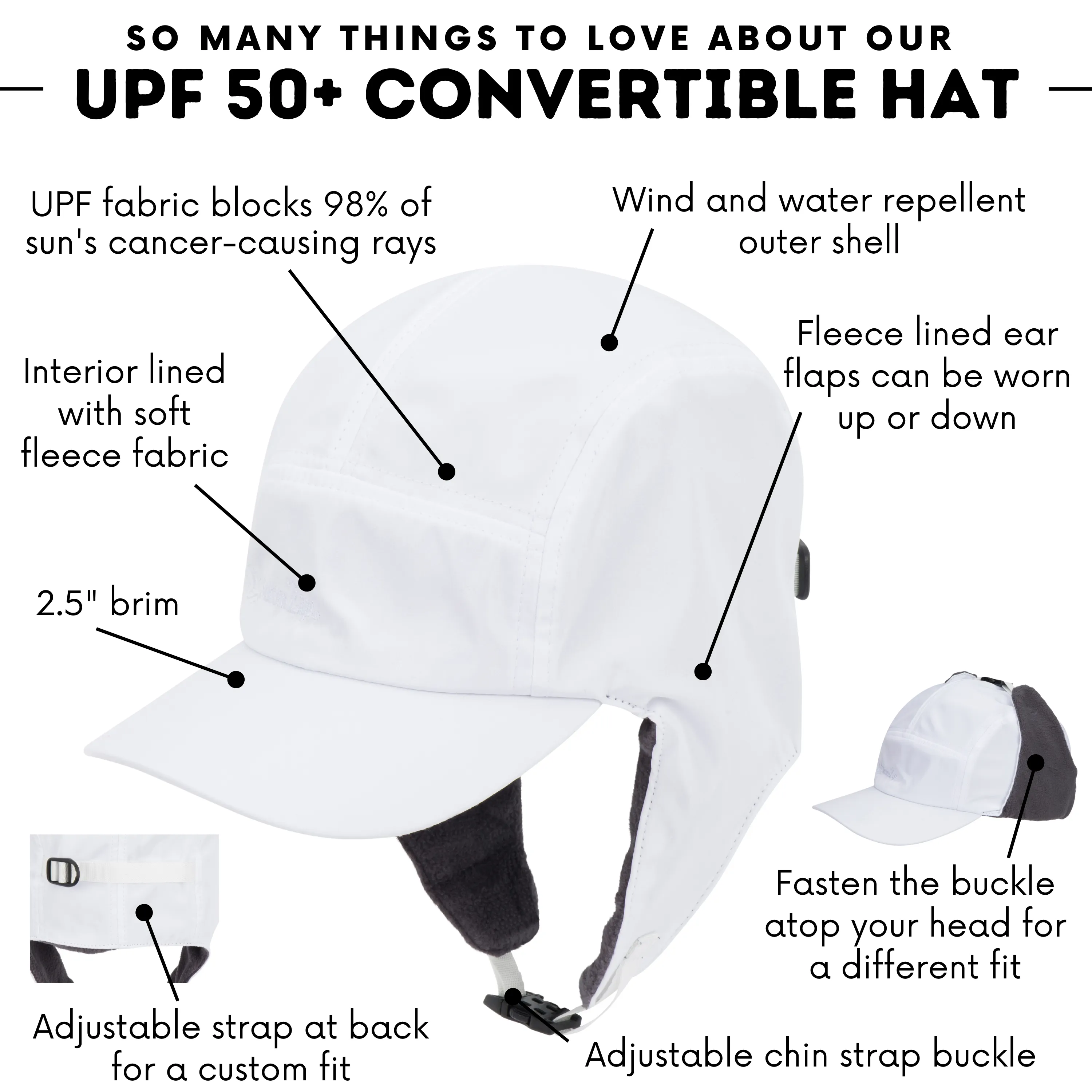 Adult Arctic Chill Winter Convertible Sun Hat | Dark Grey