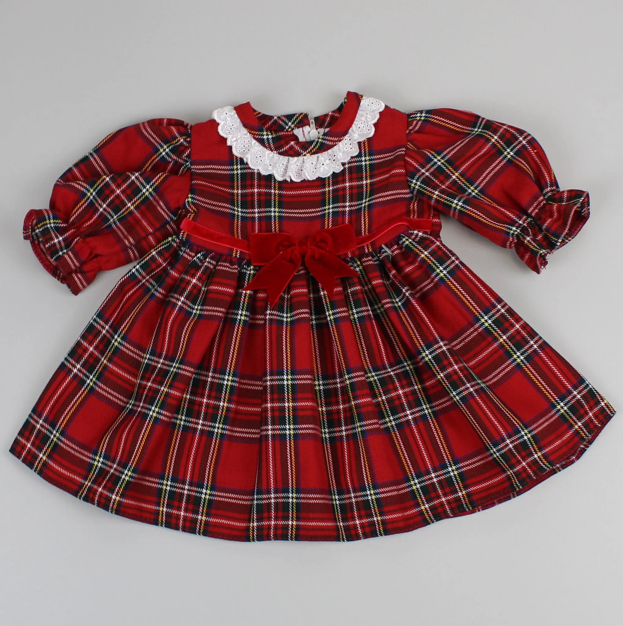 Baby Girls Red Tartan Dress With Velvet Bow