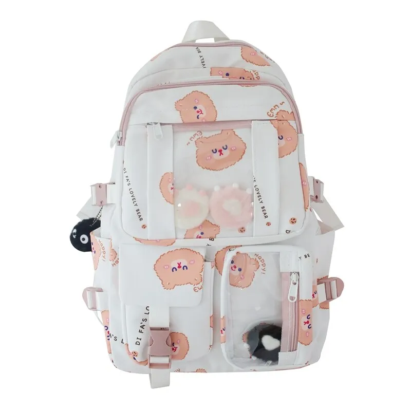 Back to College Female Harajuku Nylon Bag Kawaii Teenage Girls College Student Backpack Transparent Fashion School Bag Book Women Cute Backpacks