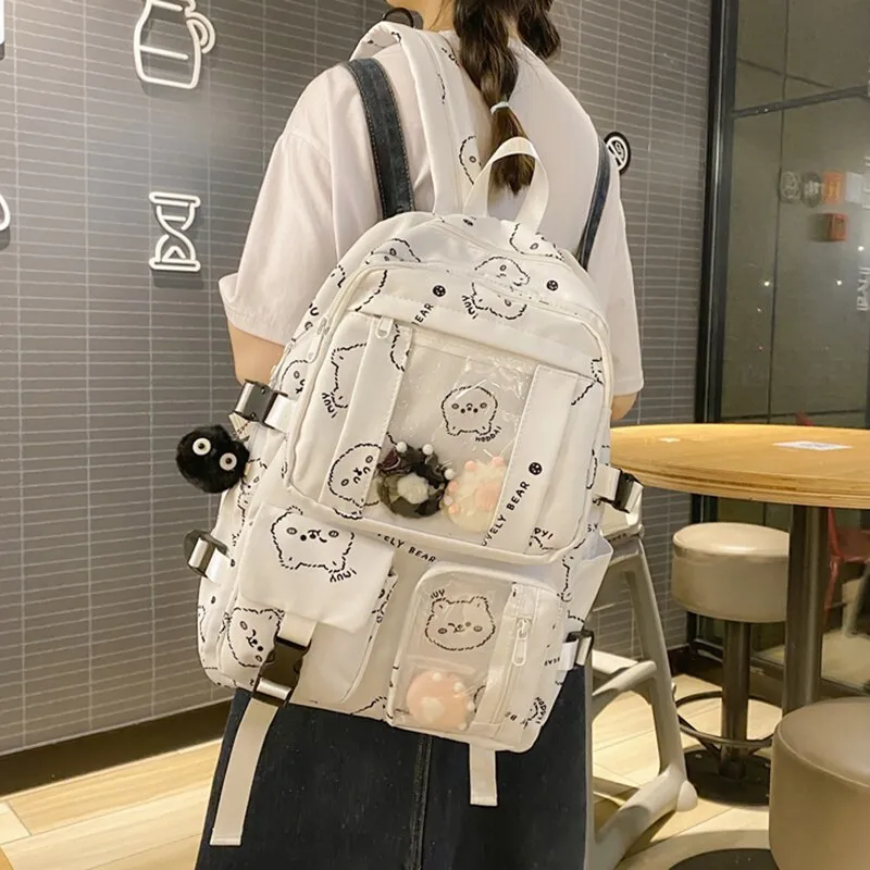 Back to College Female Harajuku Nylon Bag Kawaii Teenage Girls College Student Backpack Transparent Fashion School Bag Book Women Cute Backpacks