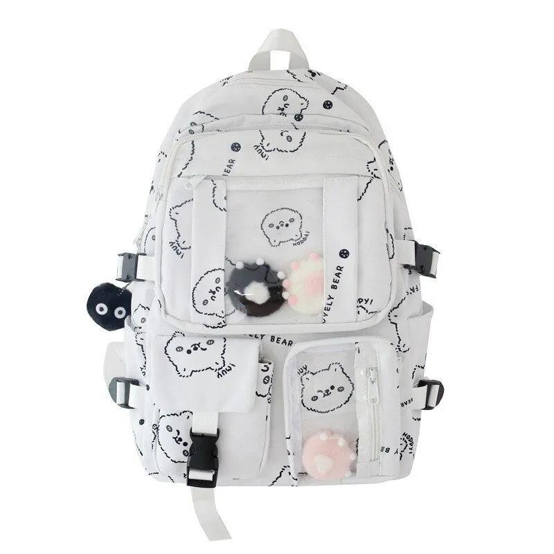 Back to College Female Harajuku Nylon Bag Kawaii Teenage Girls College Student Backpack Transparent Fashion School Bag Book Women Cute Backpacks