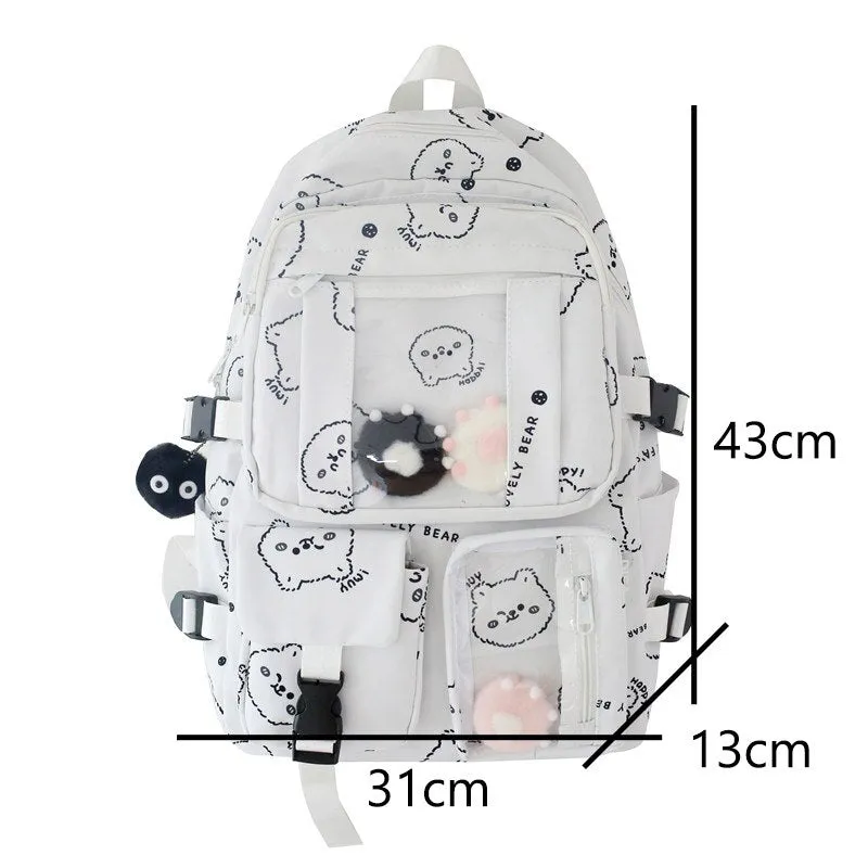 Back to College Female Harajuku Nylon Bag Kawaii Teenage Girls College Student Backpack Transparent Fashion School Bag Book Women Cute Backpacks