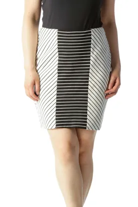 Black & White Striped Color-Blocked Knit Skirt