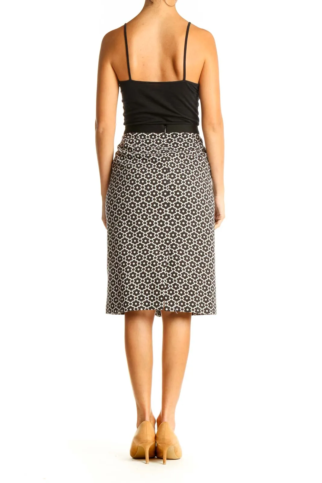 Black and White Printed Casual Straight Skirt