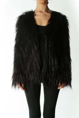 Black Faux-Fur Single-Closure Jacket