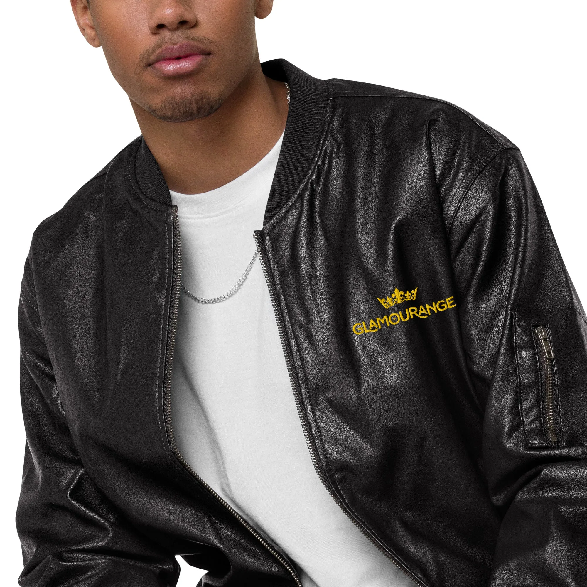 Black Faux Leather Bomber Jacket (Glamourange Leather Bomber Jackets Spring Collection)