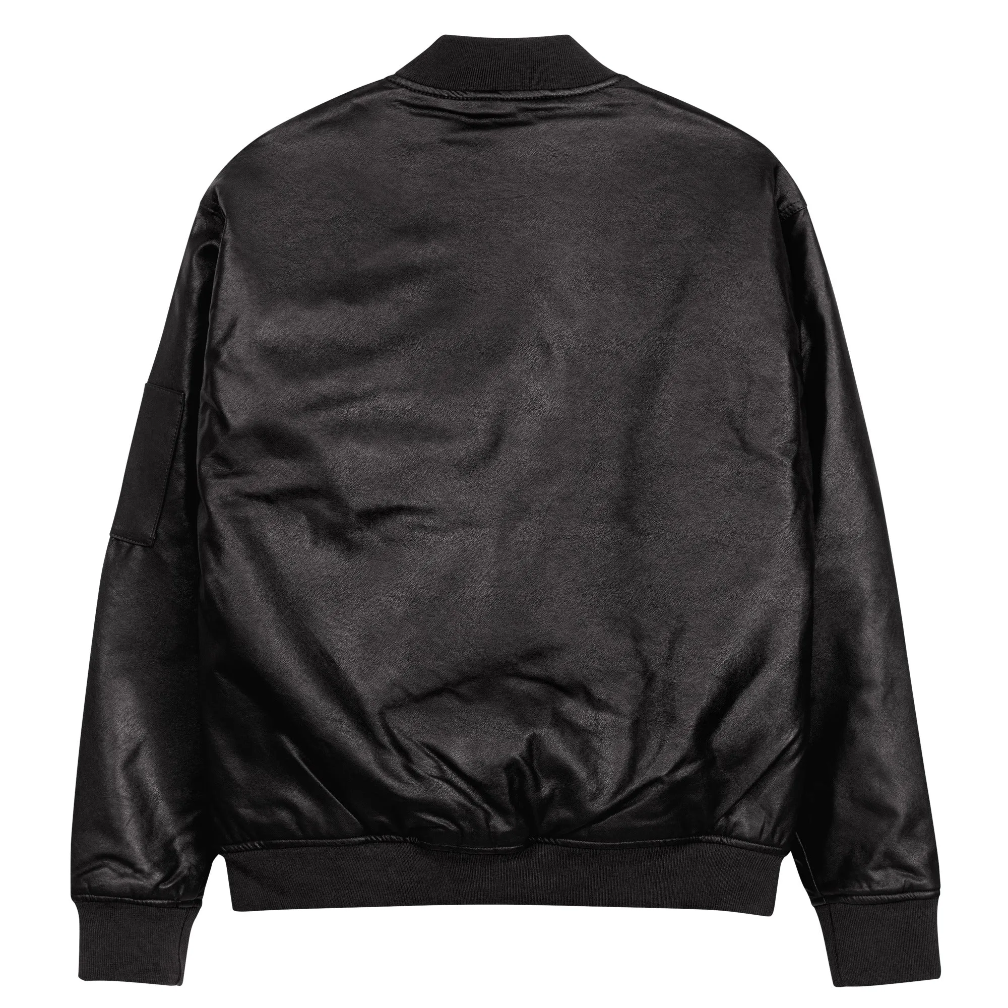 Black Faux Leather Bomber Jacket (Glamourange Leather Bomber Jackets Spring Collection)