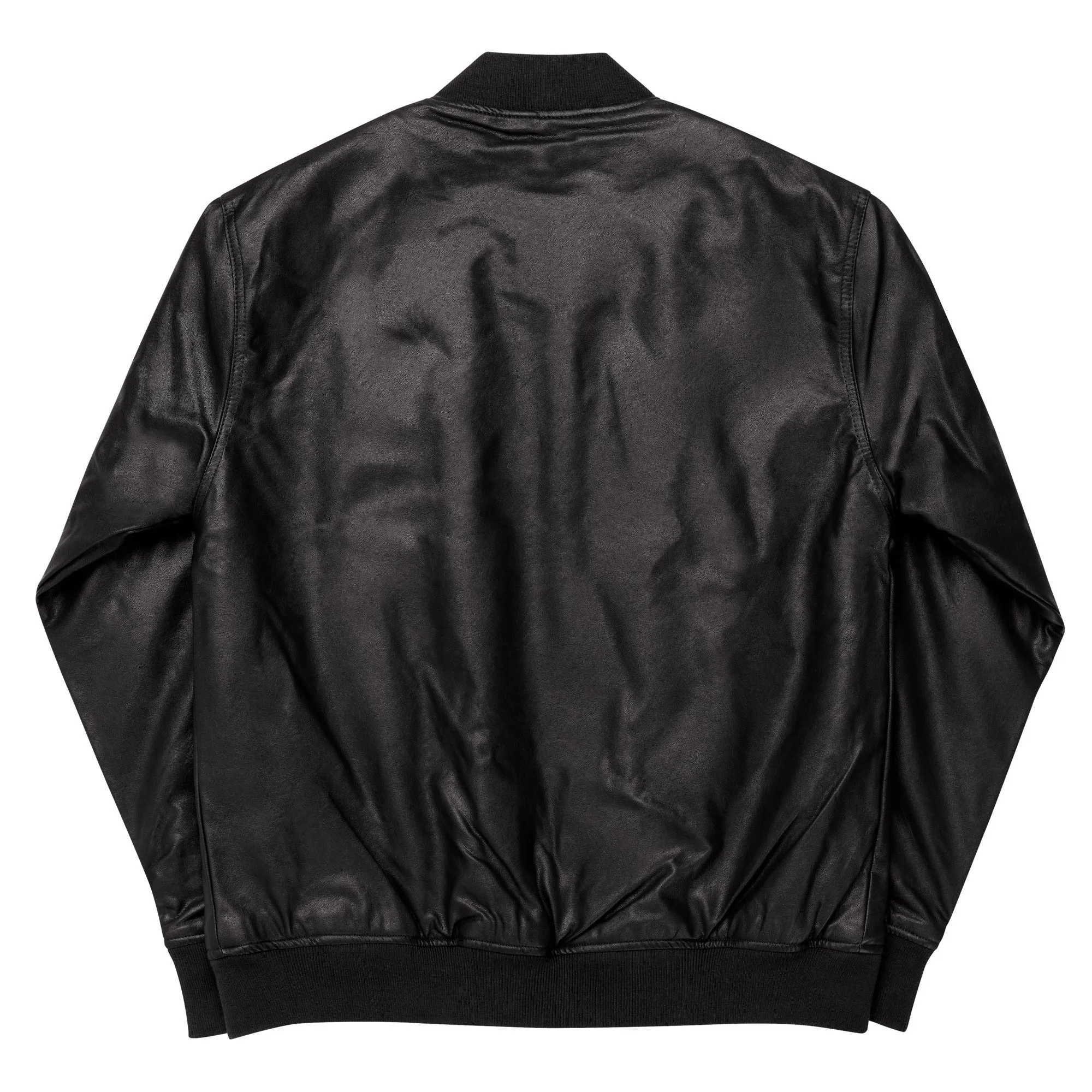 Black Faux Leather Bomber Jacket (Glamourange Leather Bomber Jackets Spring Collection)