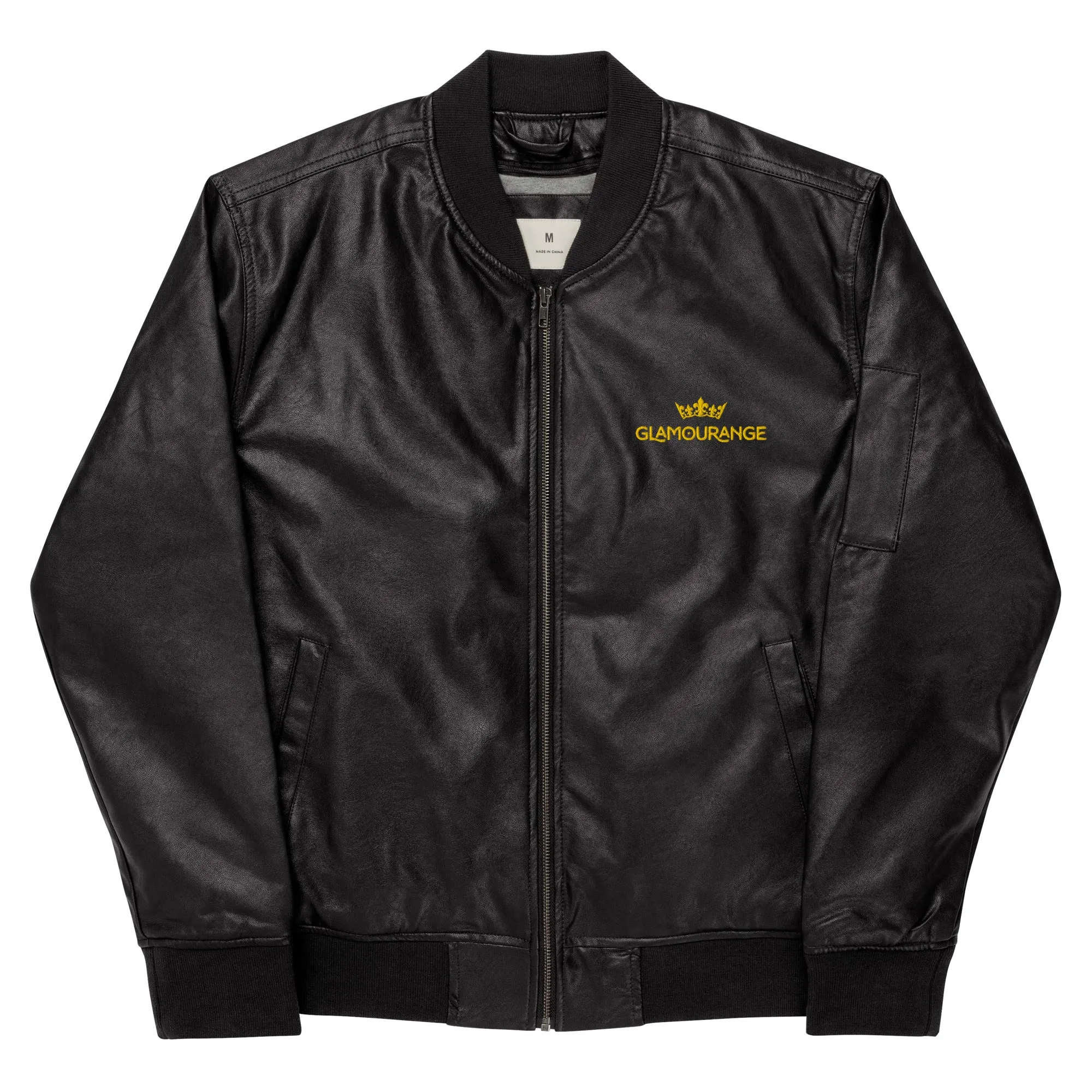 Black Faux Leather Bomber Jacket (Glamourange Leather Bomber Jackets Spring Collection)