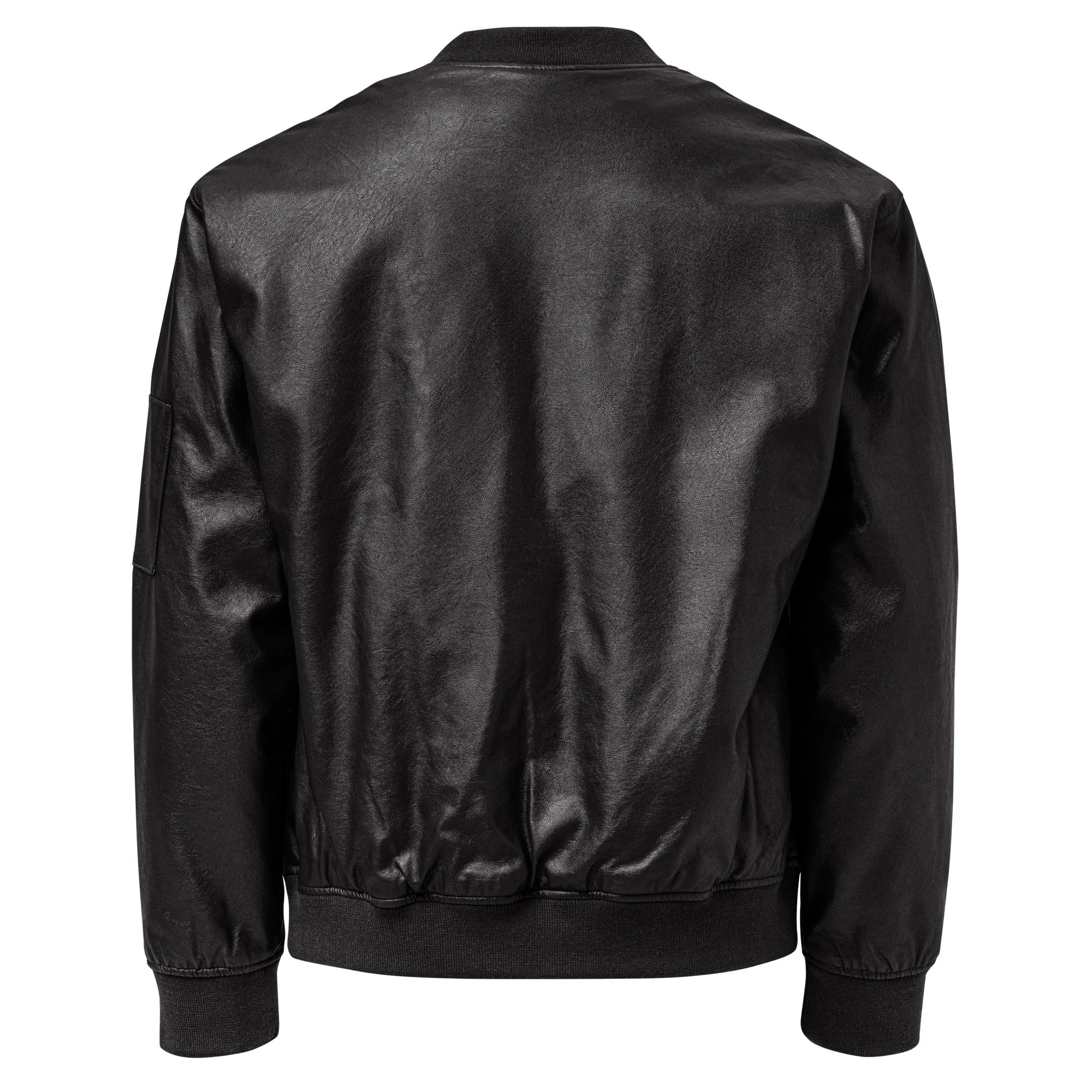 Black Faux Leather Bomber Jacket (Glamourange Leather Bomber Jackets Spring Collection)