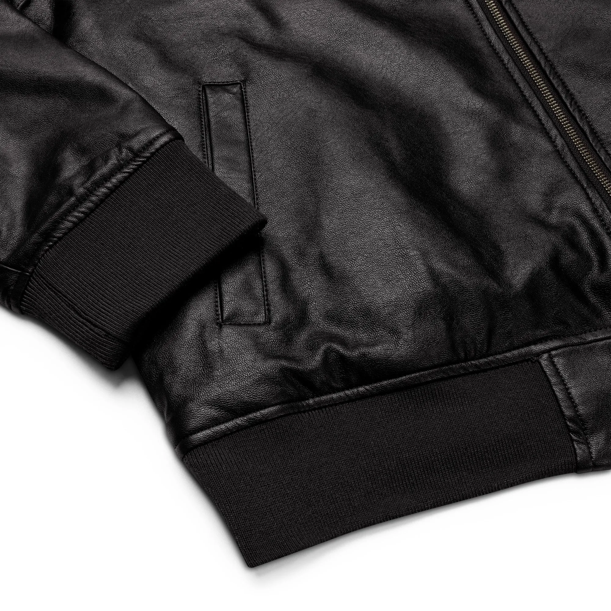 Black Faux Leather Bomber Jacket (Glamourange Leather Bomber Jackets Spring Collection)