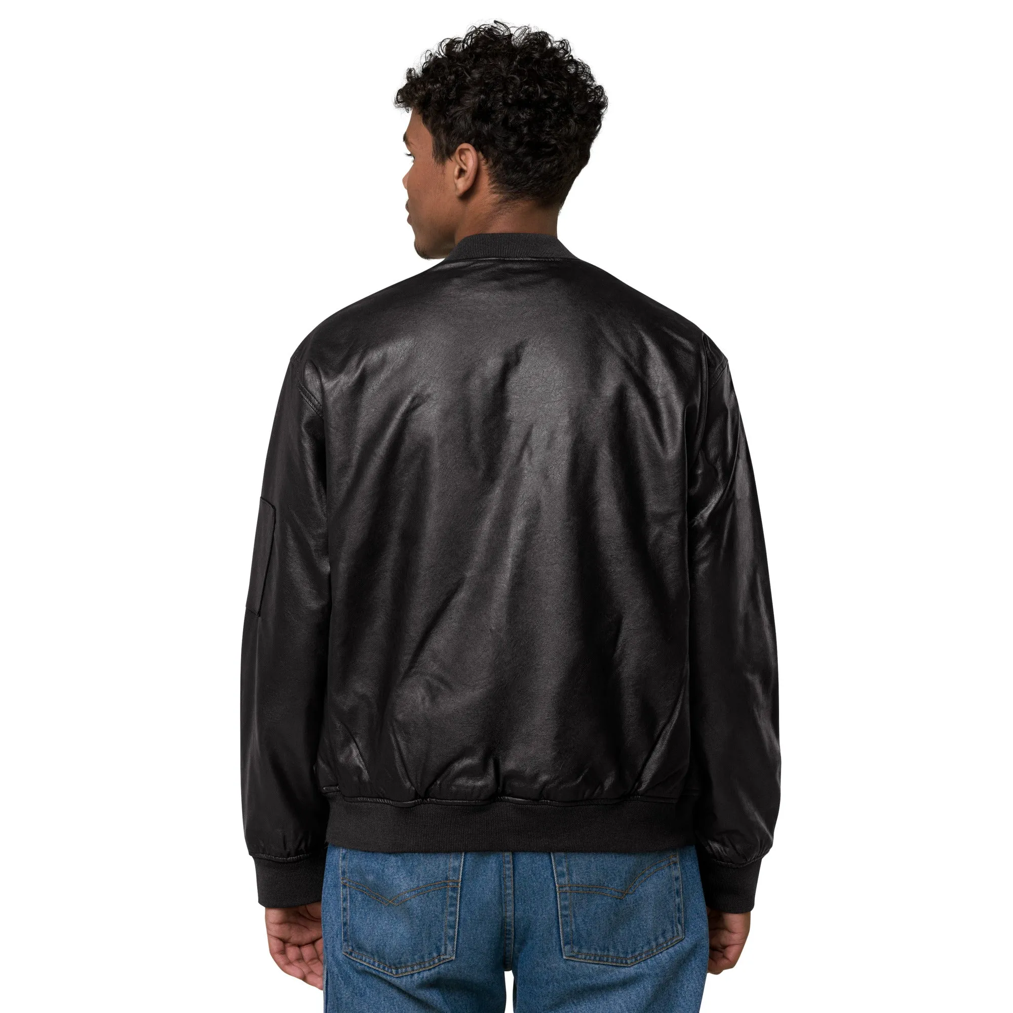 Black Faux Leather Bomber Jacket (Glamourange Leather Bomber Jackets Spring Collection)