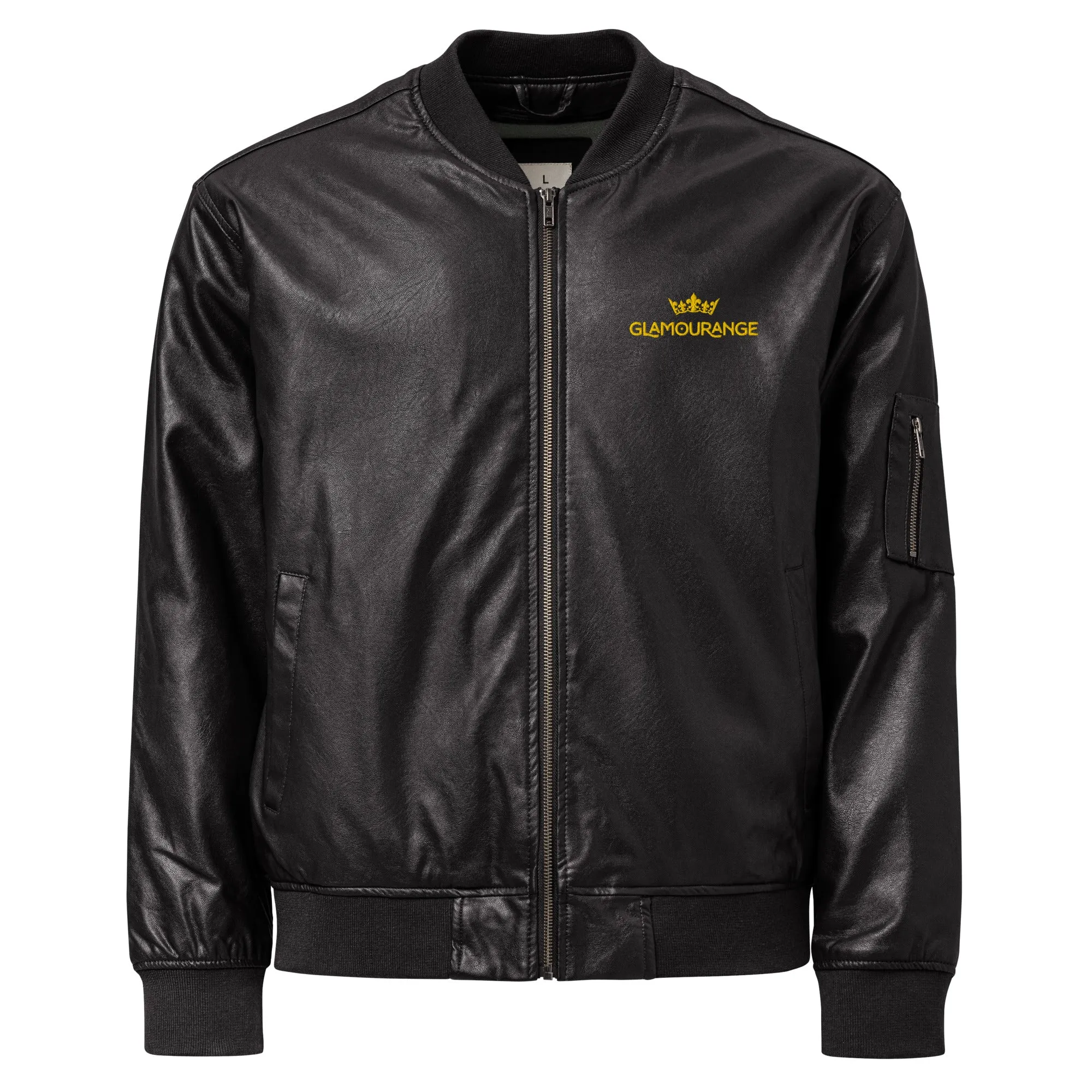 Black Faux Leather Bomber Jacket (Glamourange Leather Bomber Jackets Spring Collection)