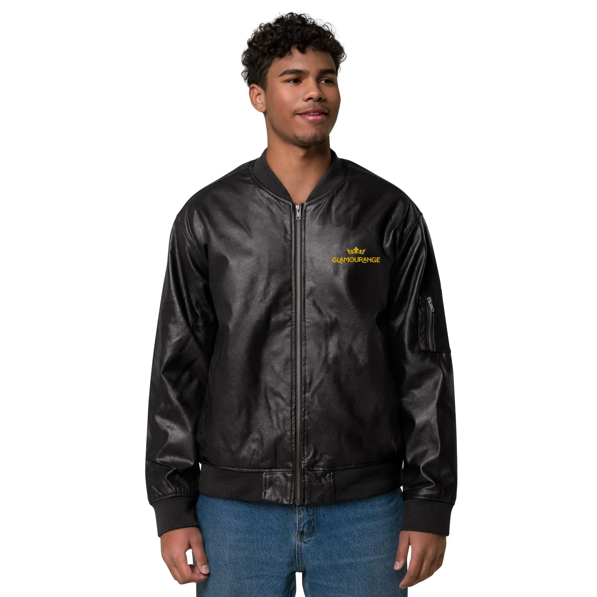 Black Faux Leather Bomber Jacket (Glamourange Leather Bomber Jackets Spring Collection)