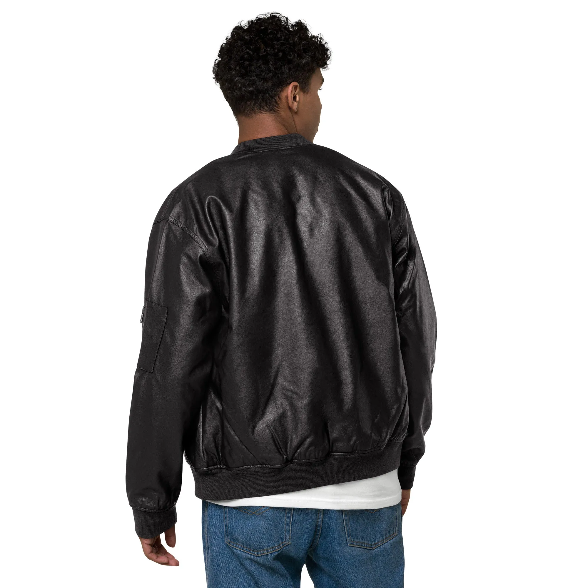 Black Faux Leather Bomber Jacket (Glamourange Leather Bomber Jackets Spring Collection)