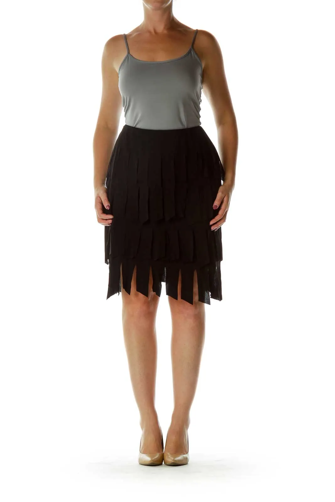 Black Fringe Pencil Pencil Skirt