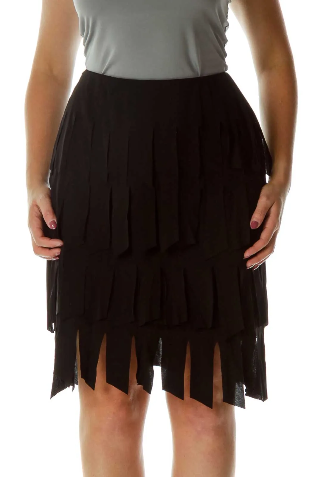 Black Fringe Pencil Pencil Skirt