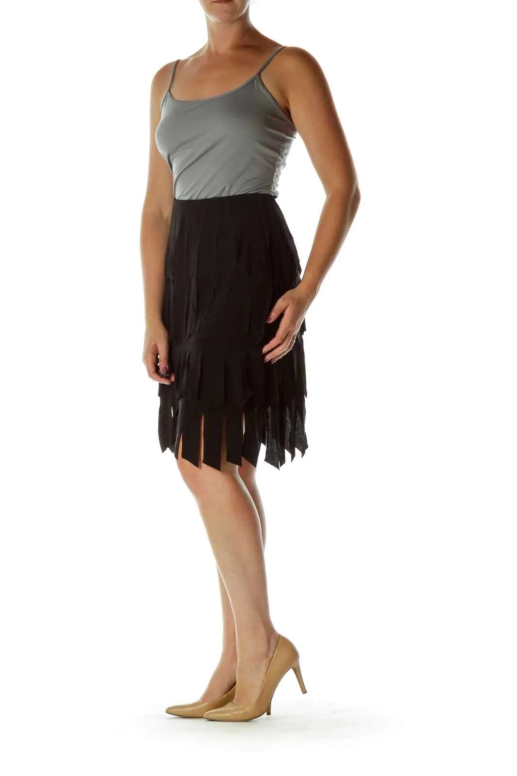 Black Fringe Pencil Pencil Skirt