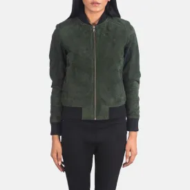 Bliss Green Suede Bomber Jacket