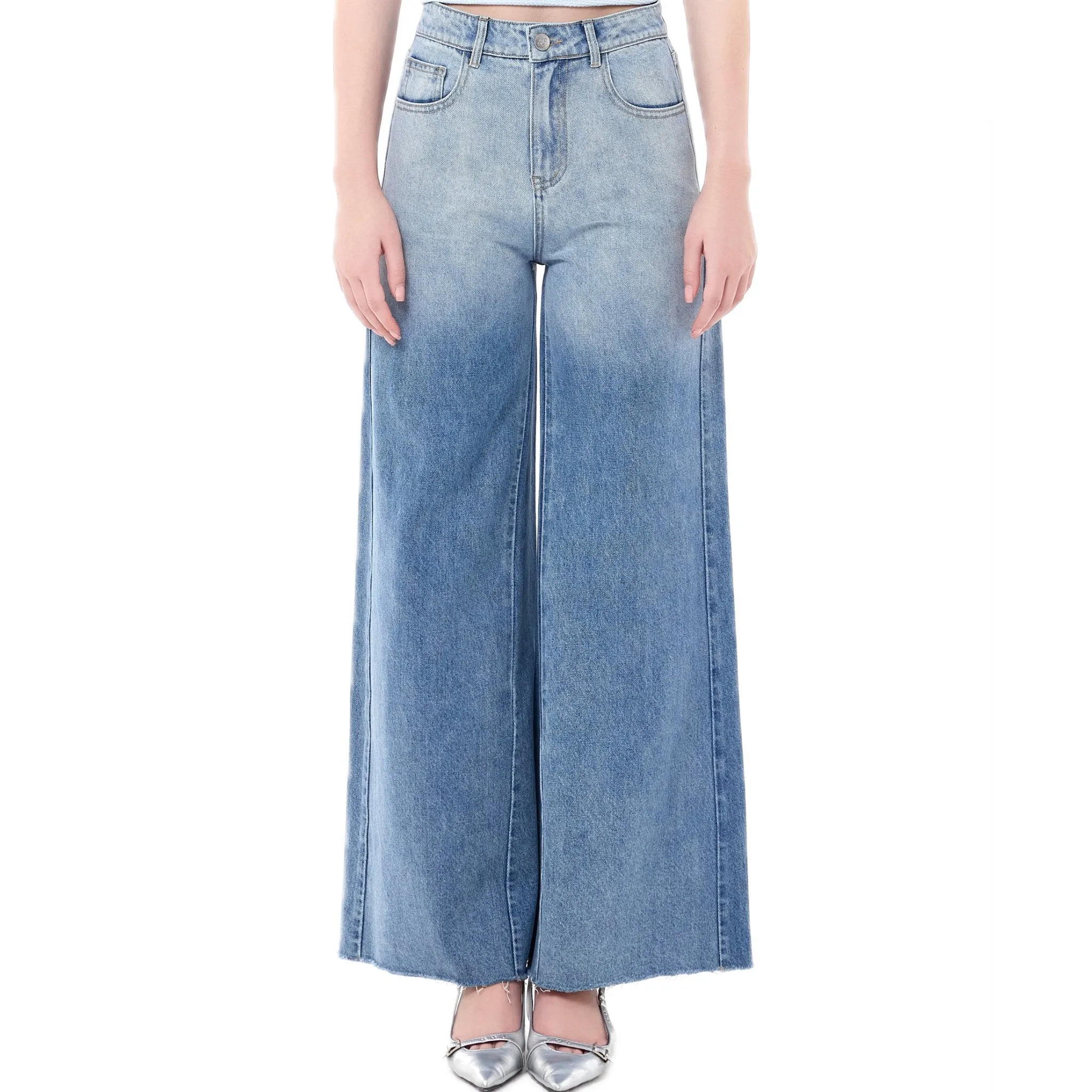 Blue Gradient Wash Wide Leg Jeans