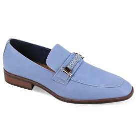 Blue Men's Slip-on Suede Loafer Shoes with Metal and Braid Buckle