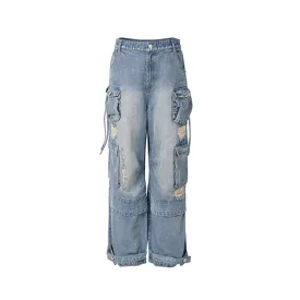 Blue Multi-Pocket Cargo Jeans