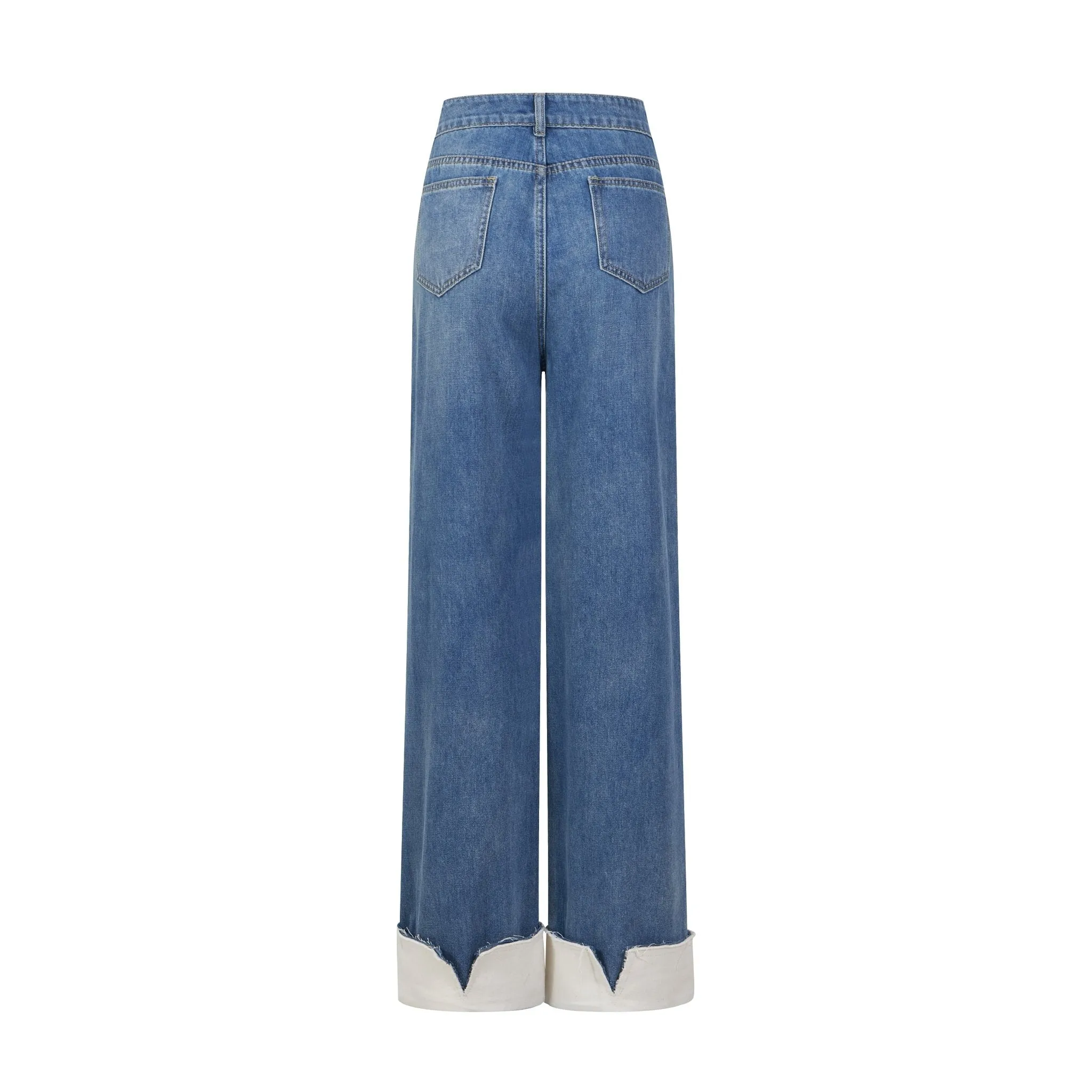 Blue Washed Colorblocked Straight Leg Jeans