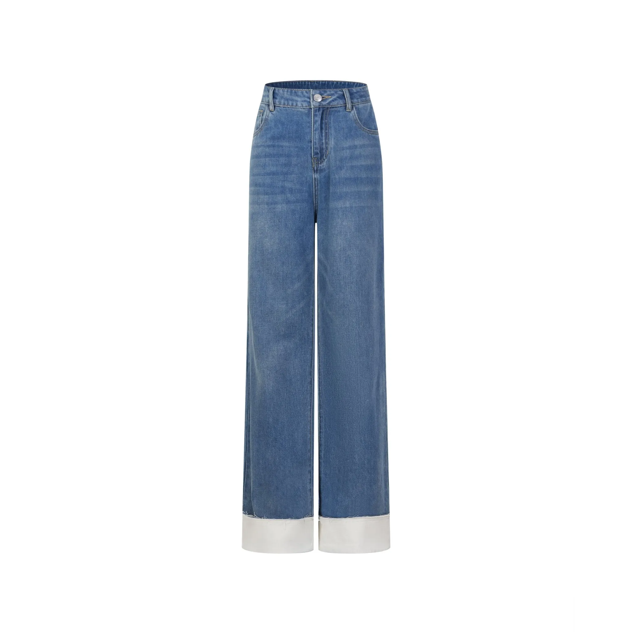 Blue Washed Colorblocked Straight Leg Jeans