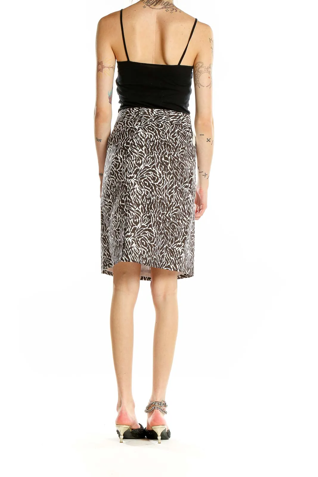 Brown and White Animal Print Skirt