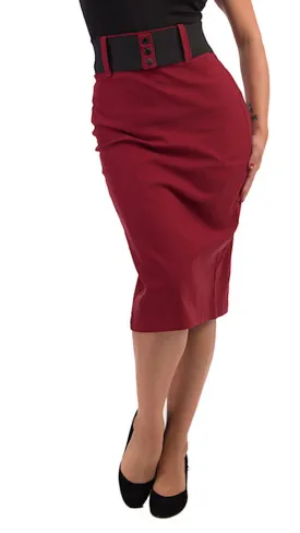 Burgundy Wiggle Skirt with Belt