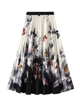 Butterfly Printed Pleated Skirt