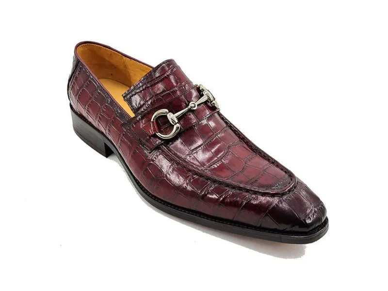 Carrucci Burgundy Embossed Leather Men's Dress Shoes Silver Buckle