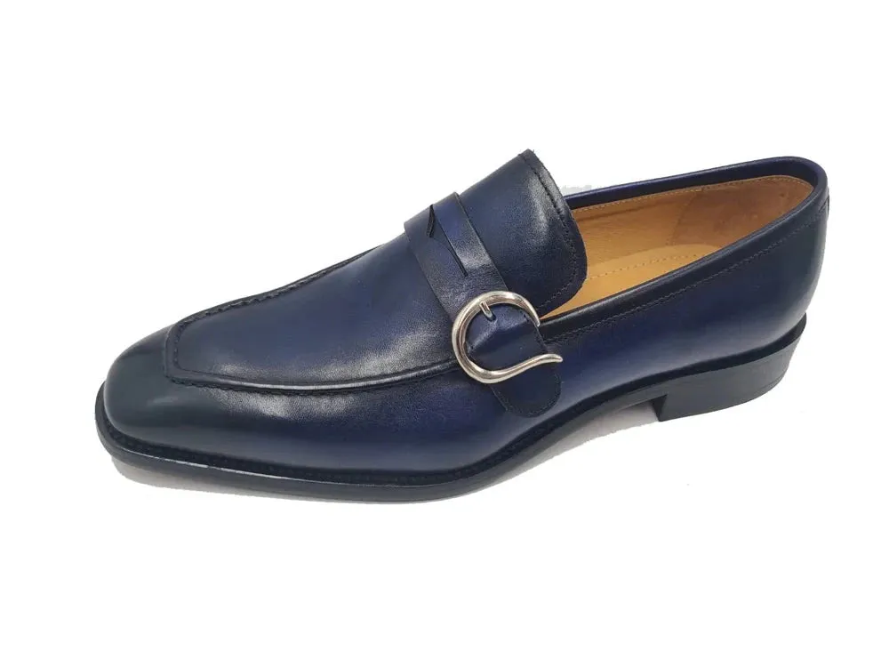 Carrucci Navy Men's dress Single Monk Strap Shoes with modern buckle KS509-47