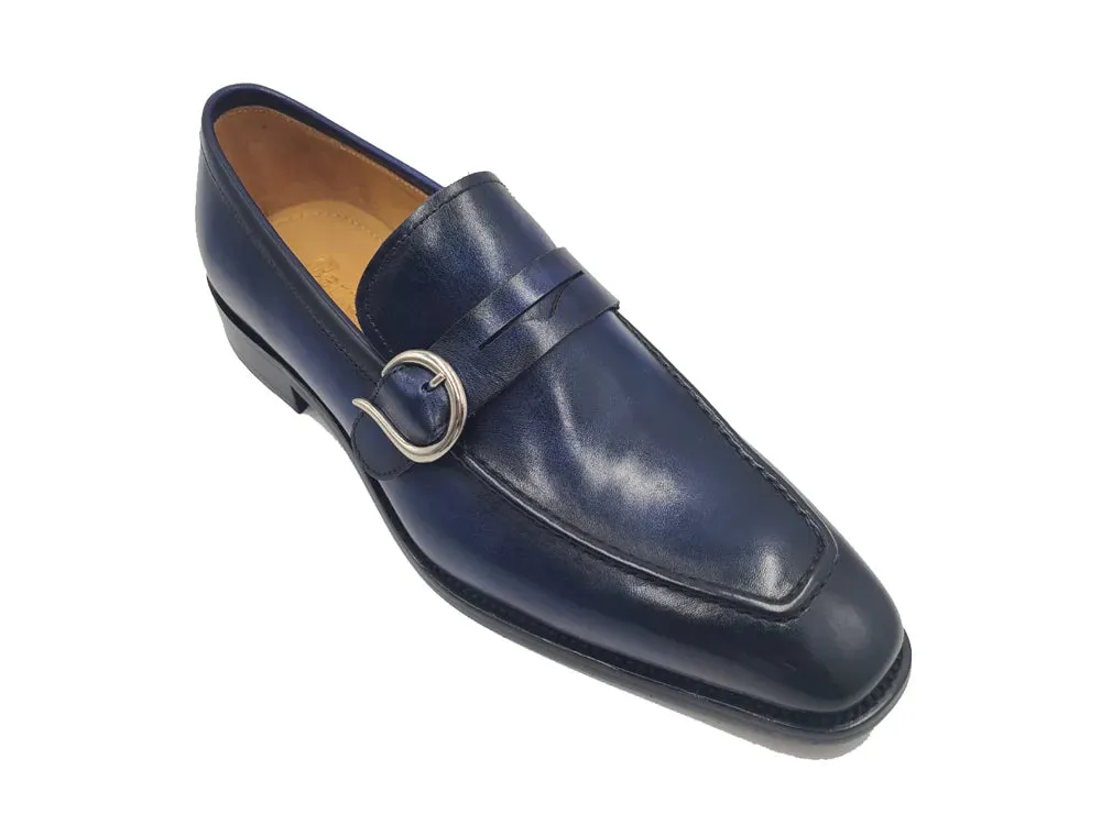 Carrucci Navy Men's dress Single Monk Strap Shoes with modern buckle KS509-47