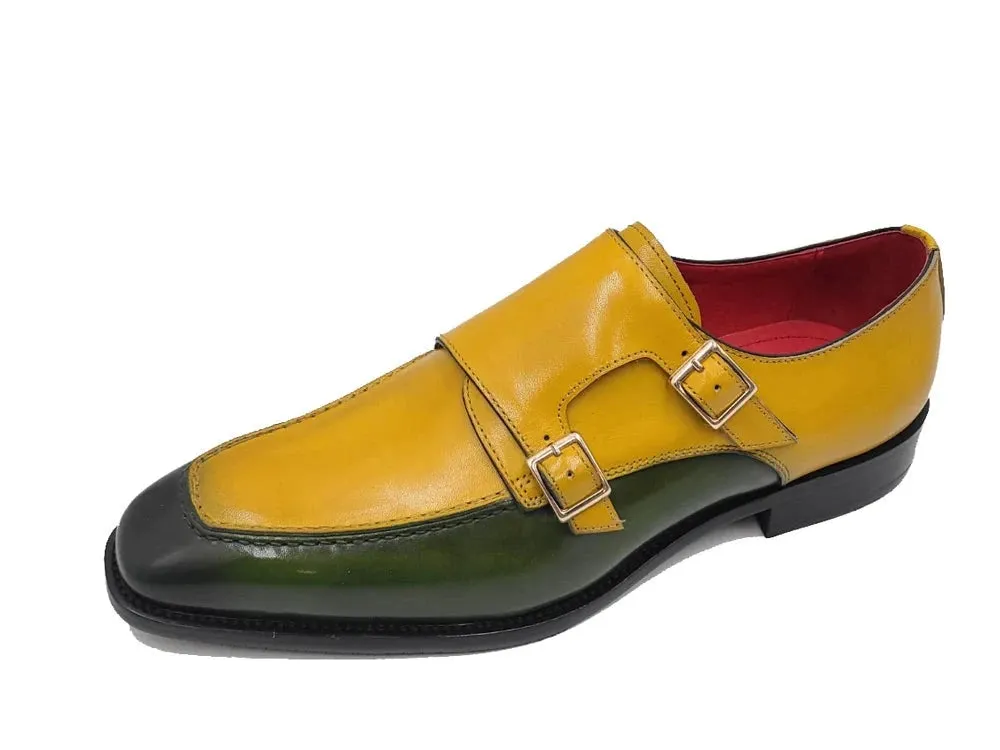 Carrucci  Olive/Mustard Double Monkstrap Tow-Tone Men's Shoes KS509-45T