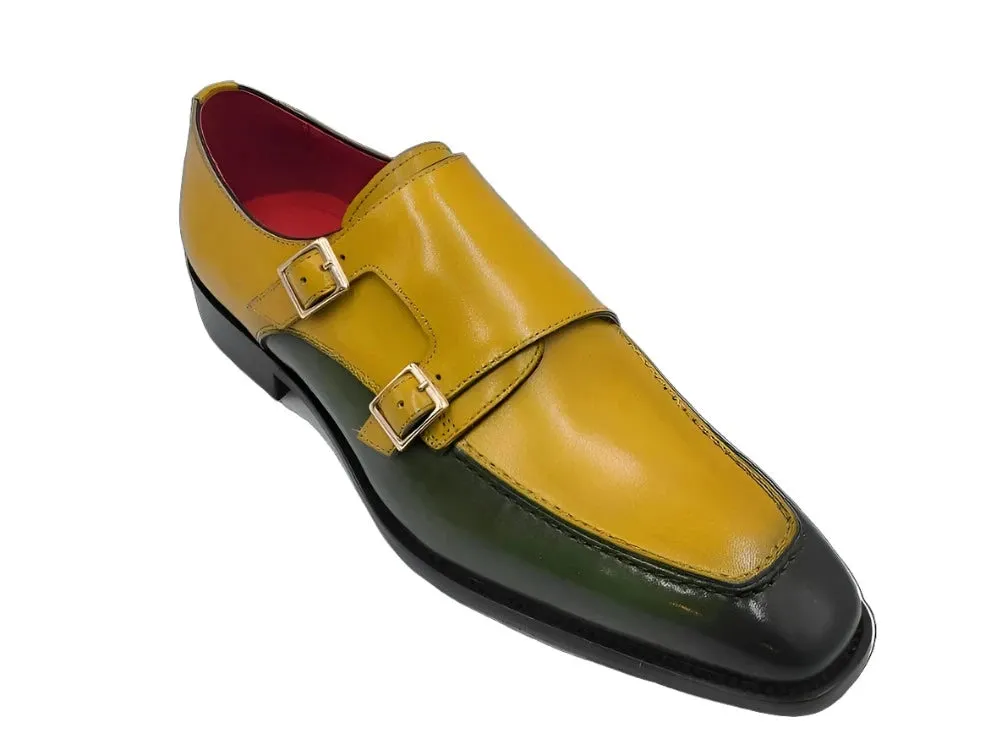 Carrucci  Olive/Mustard Double Monkstrap Tow-Tone Men's Shoes KS509-45T