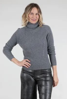 Cashmere Ribbed Details Tneck, Mistral Gray