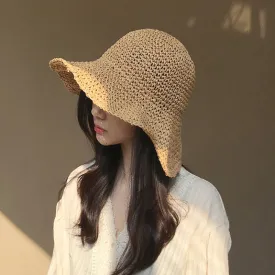 Casual Foldable Women’s Straw Woven Sun Hat For Beach With Wide Brim