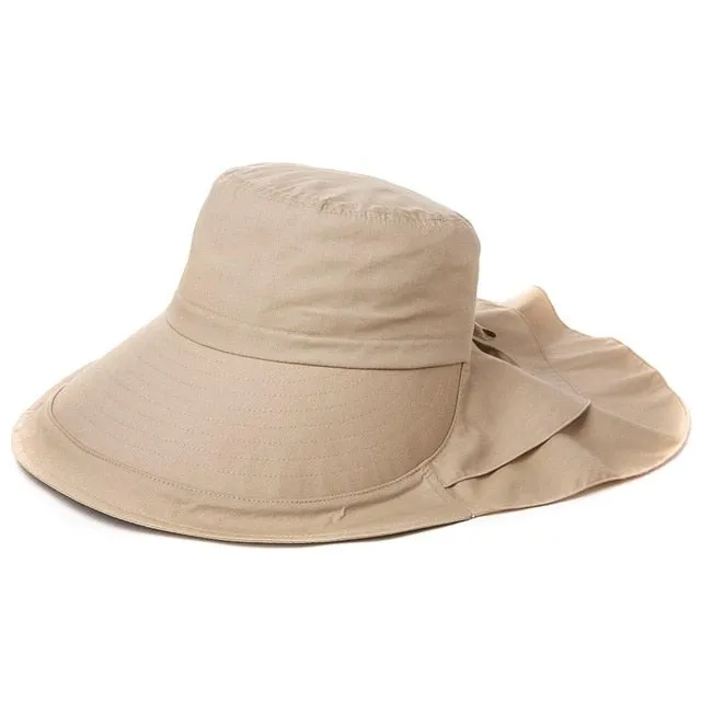 Casual Women's Foldable Cotton Sun Hats With String For Beach Travel