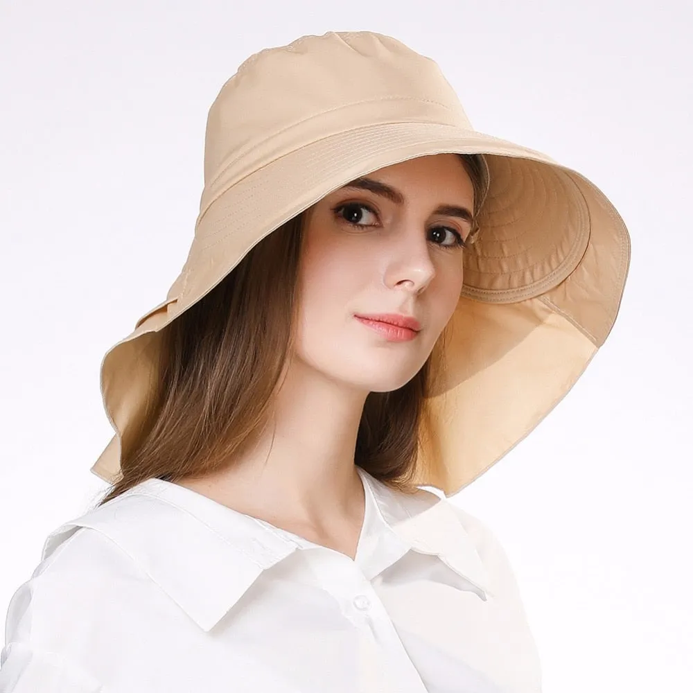 Casual Women's Foldable Cotton Sun Hats With String For Beach Travel