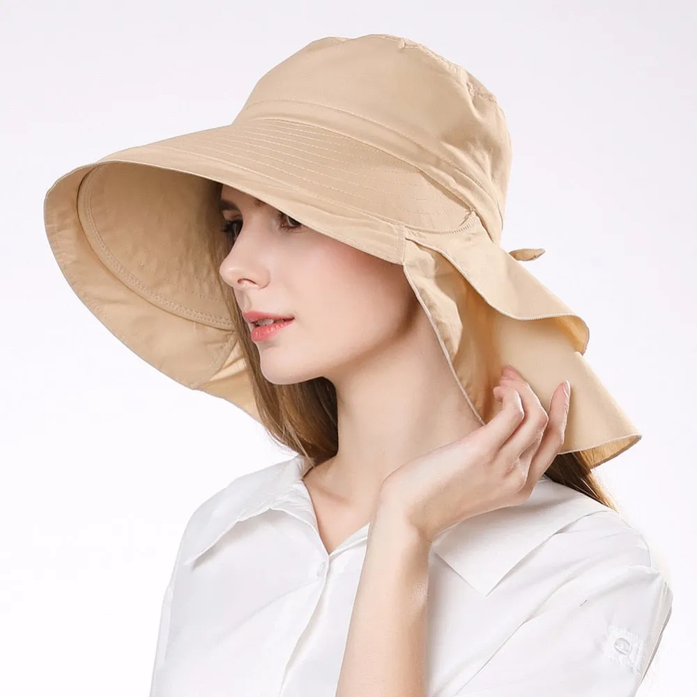 Casual Women's Foldable Cotton Sun Hats With String For Beach Travel