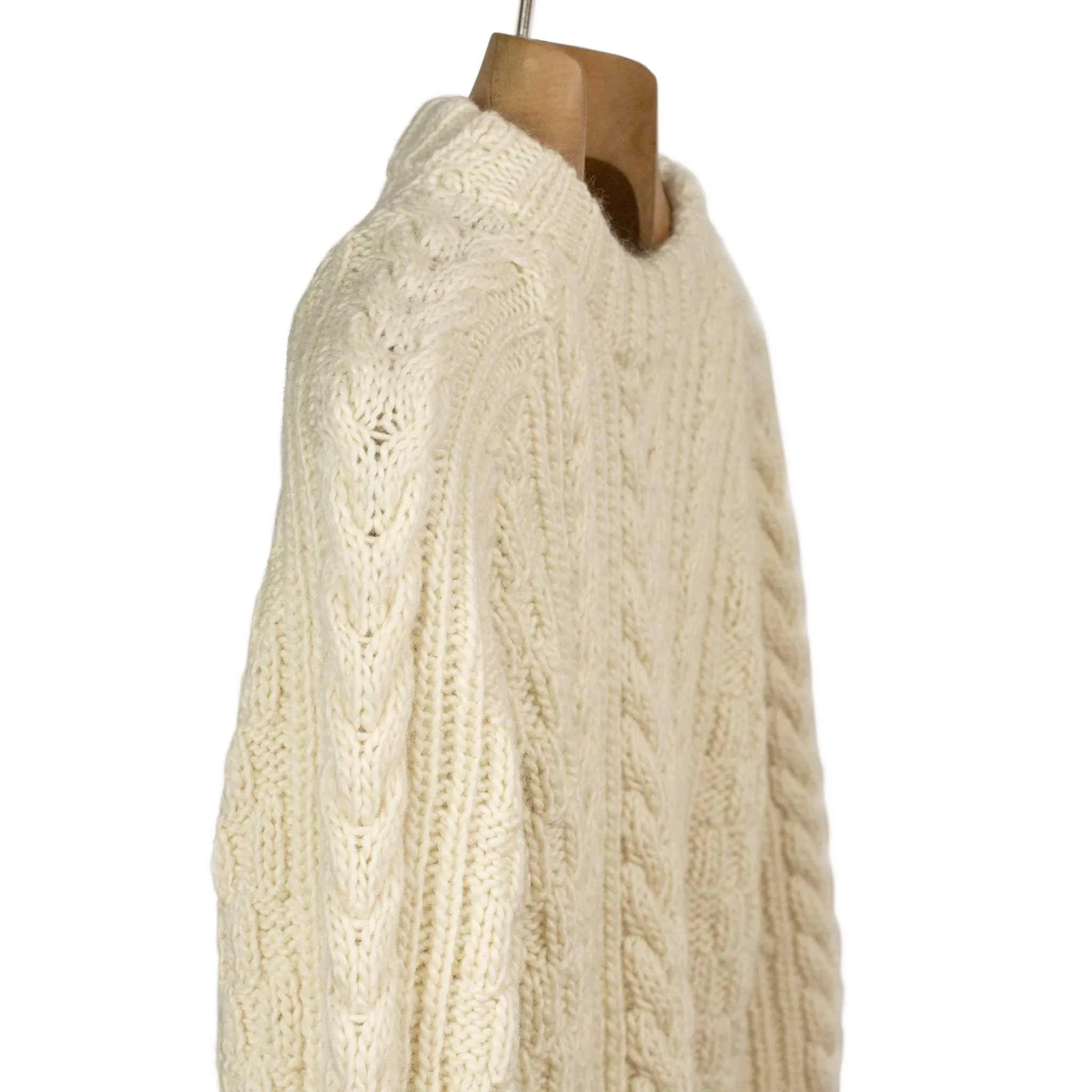 Chamula handknit fisherman pullover in Ivory merino wool