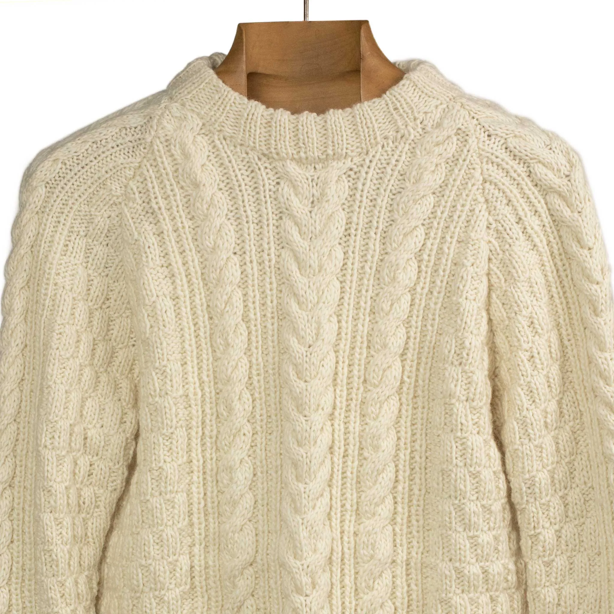 Chamula handknit fisherman pullover in Ivory merino wool